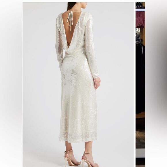 WAYF Kieran Sequin Cowl Back Long sleeve Cocktail Dress NWT - Picture 1 of 5